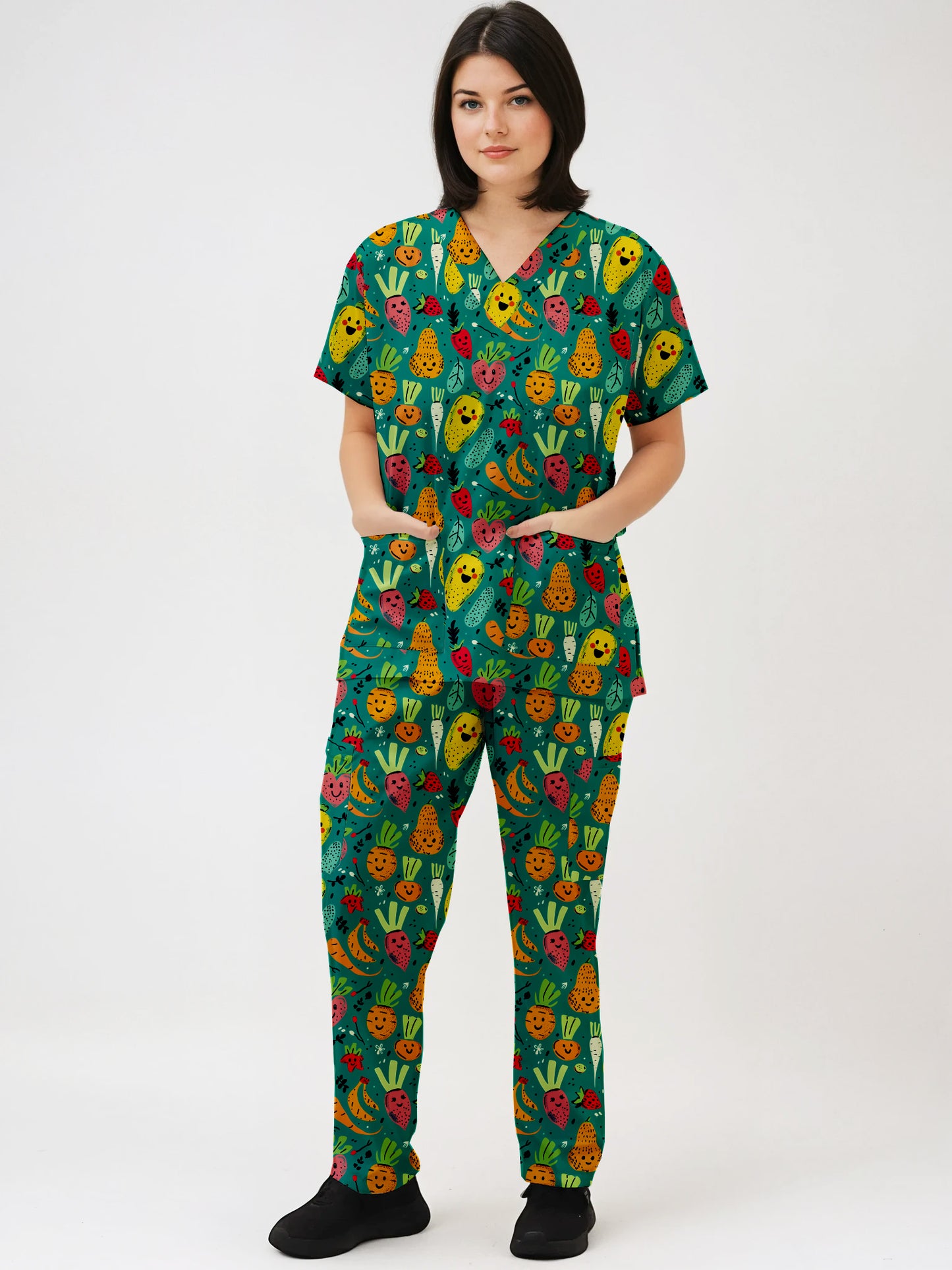 Cute Vegitables Printed  Scrub Set