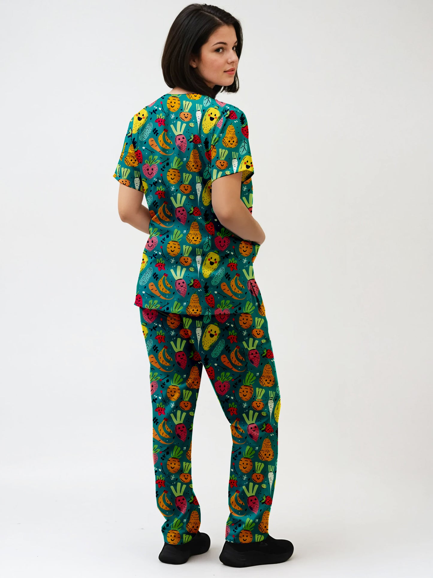 Cute Vegitables Printed  Scrub Set