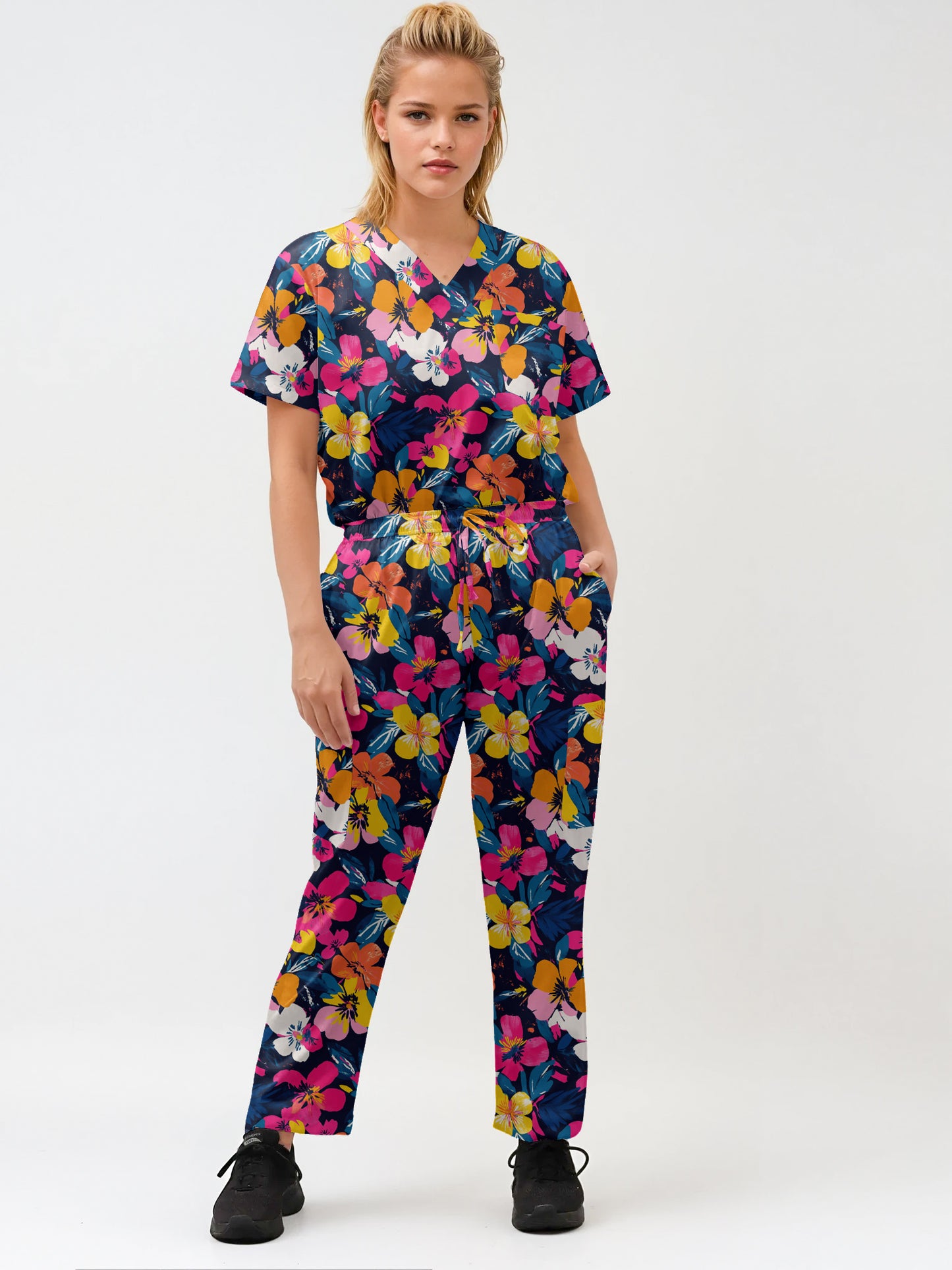Fun Floral  Scrub Set , Top and Pants 100% Cotton