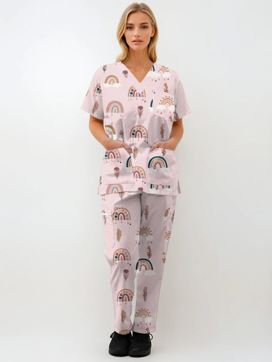 Cute Boho Print fun  Scrub Set , Top and Pants 100% Cotton Australia
