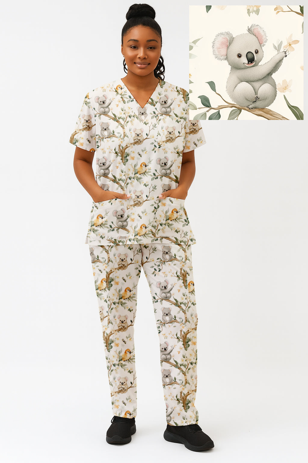 Cute Koala Printed  Scrub Set
