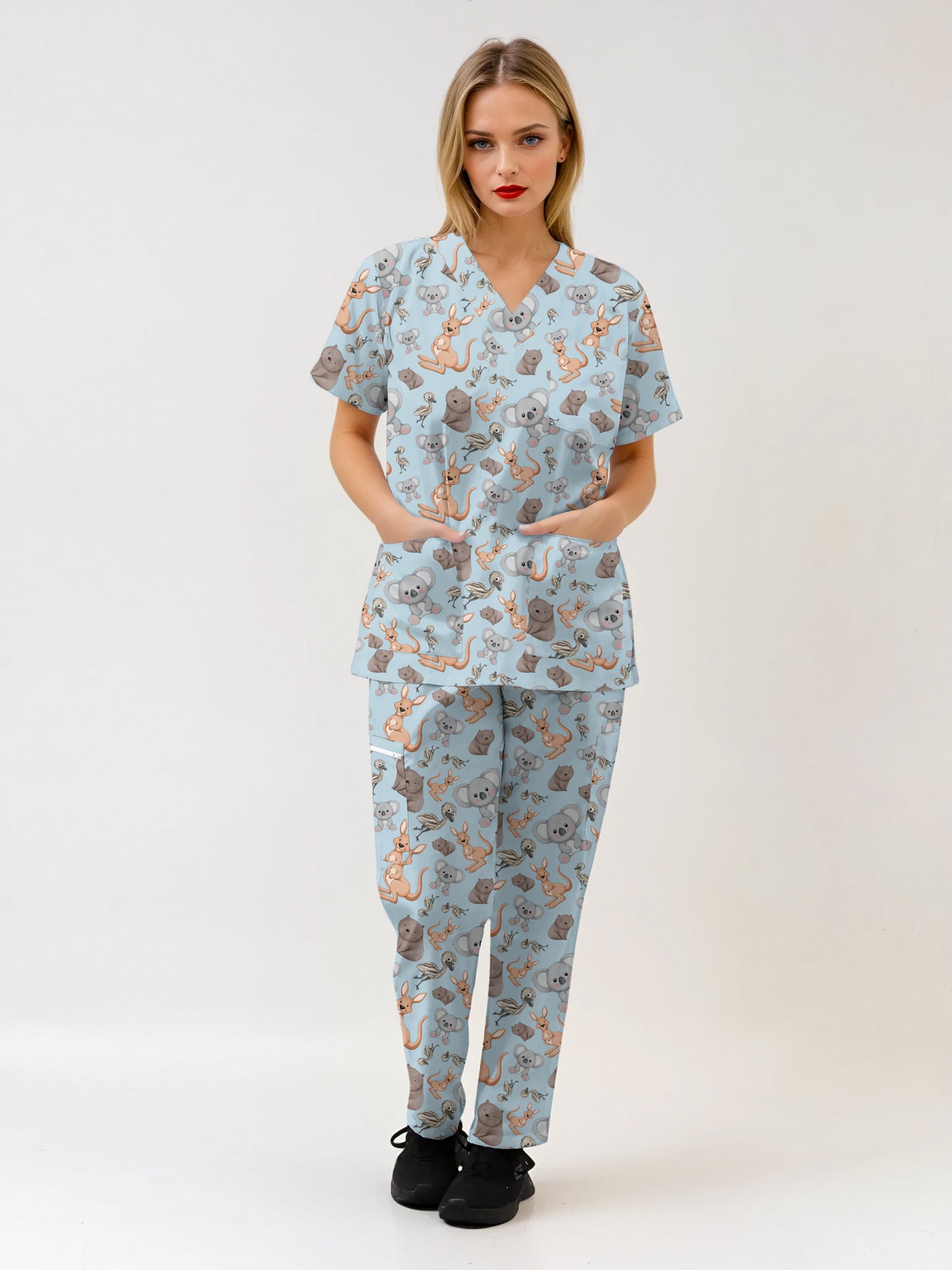 Australian Animal Print Scrub Set Top and Pants