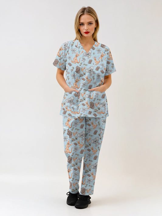 Australian Animal Print Scrub Set Top and Pants