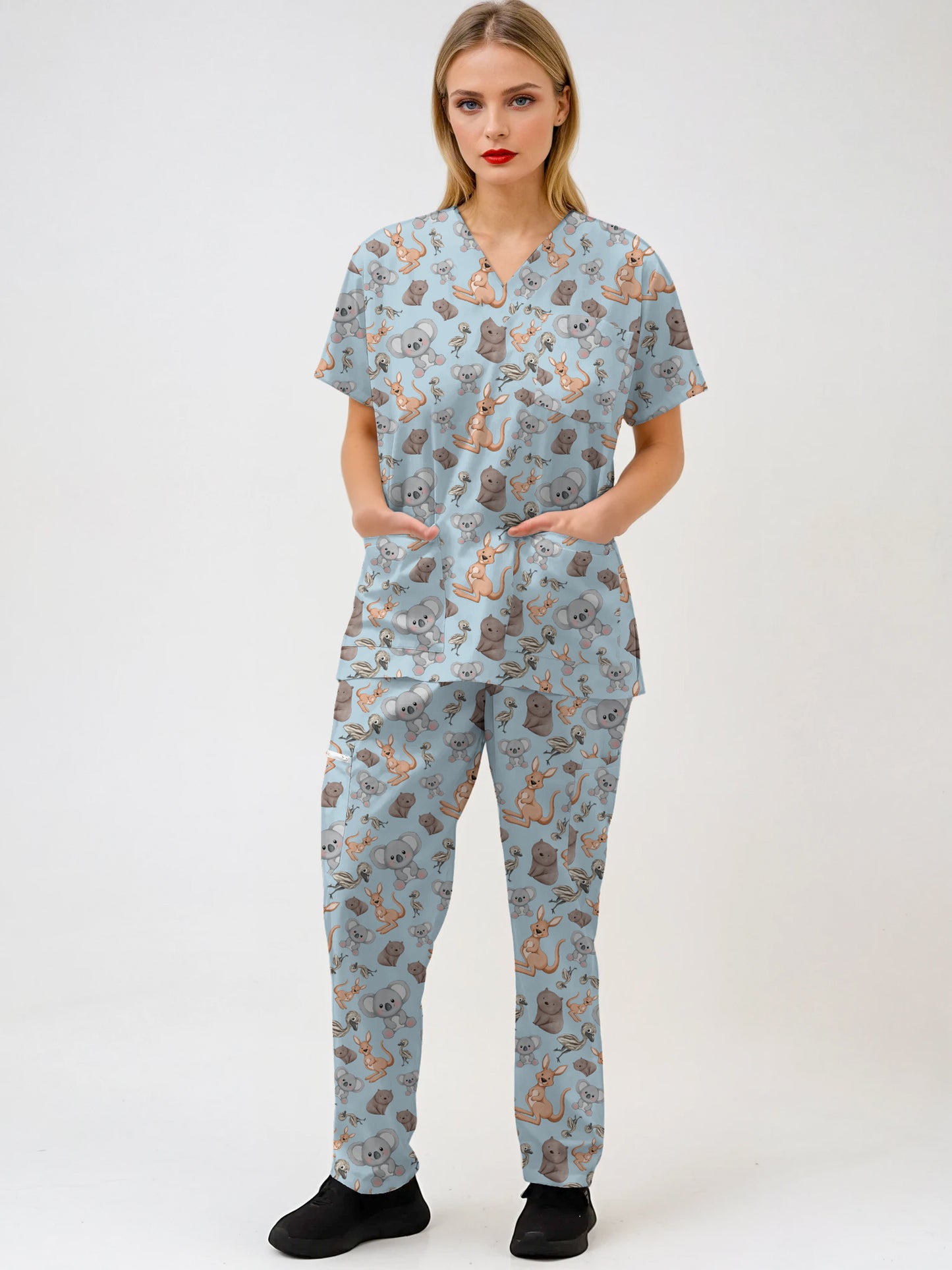 Australian Animal Print Scrub Set Top and Pants