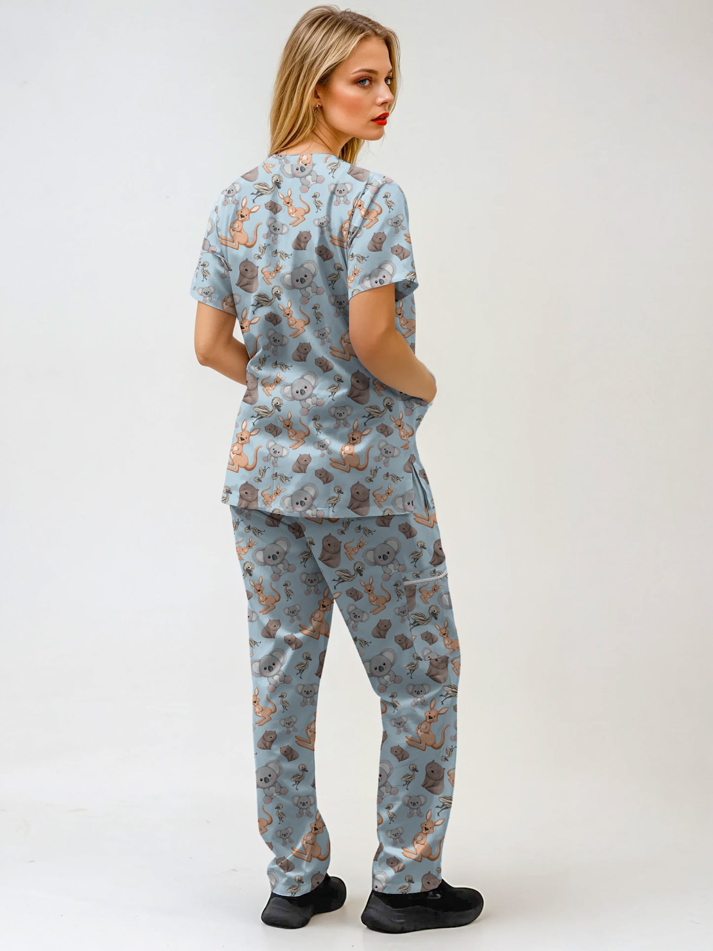 Australian Animal Print Scrub Set Top and Pants