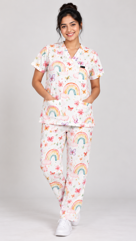 Rainbow Butterfly Boho Scrub Set