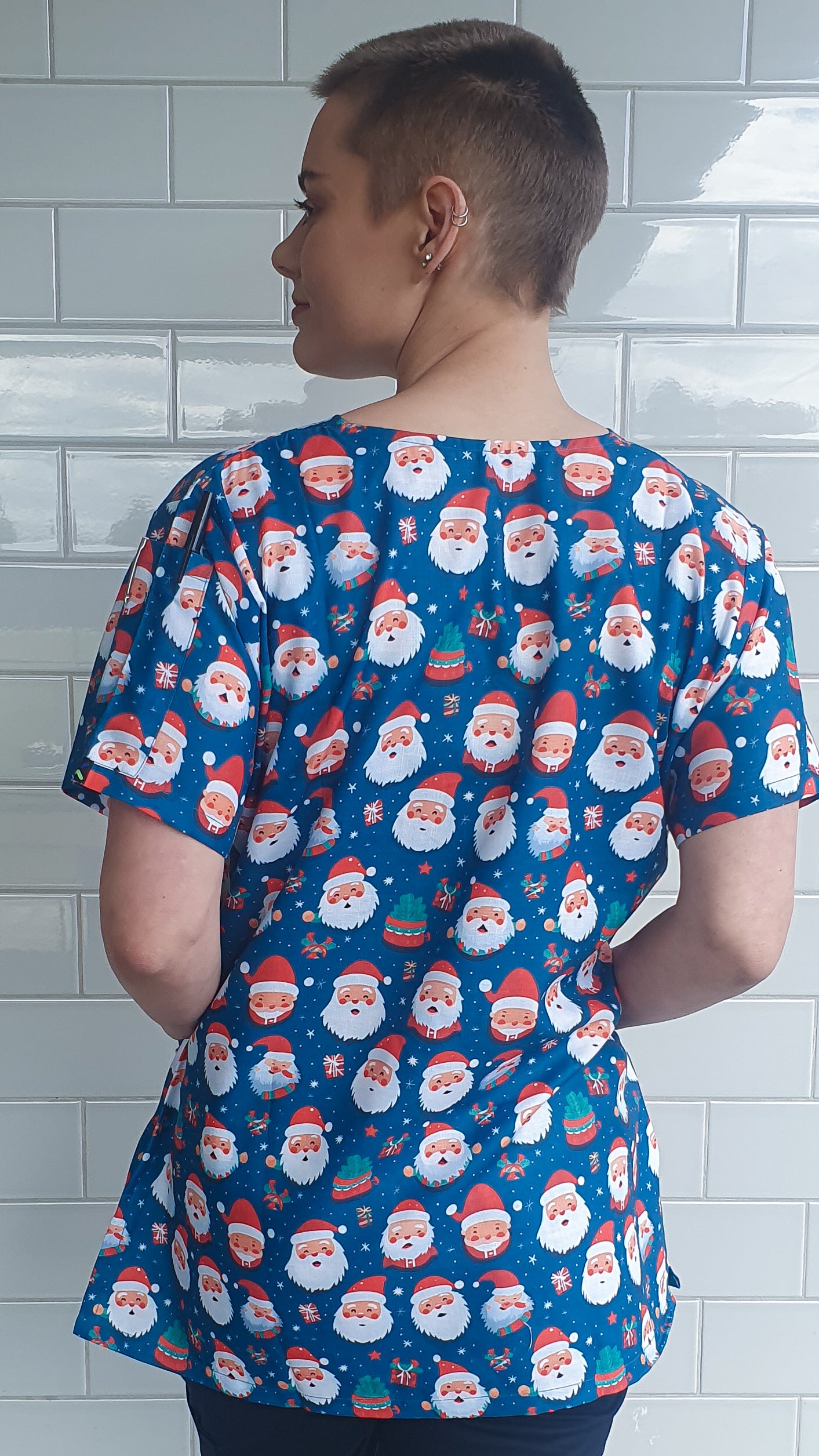 Santa Face  Christmas Printed Scrub Top Australia