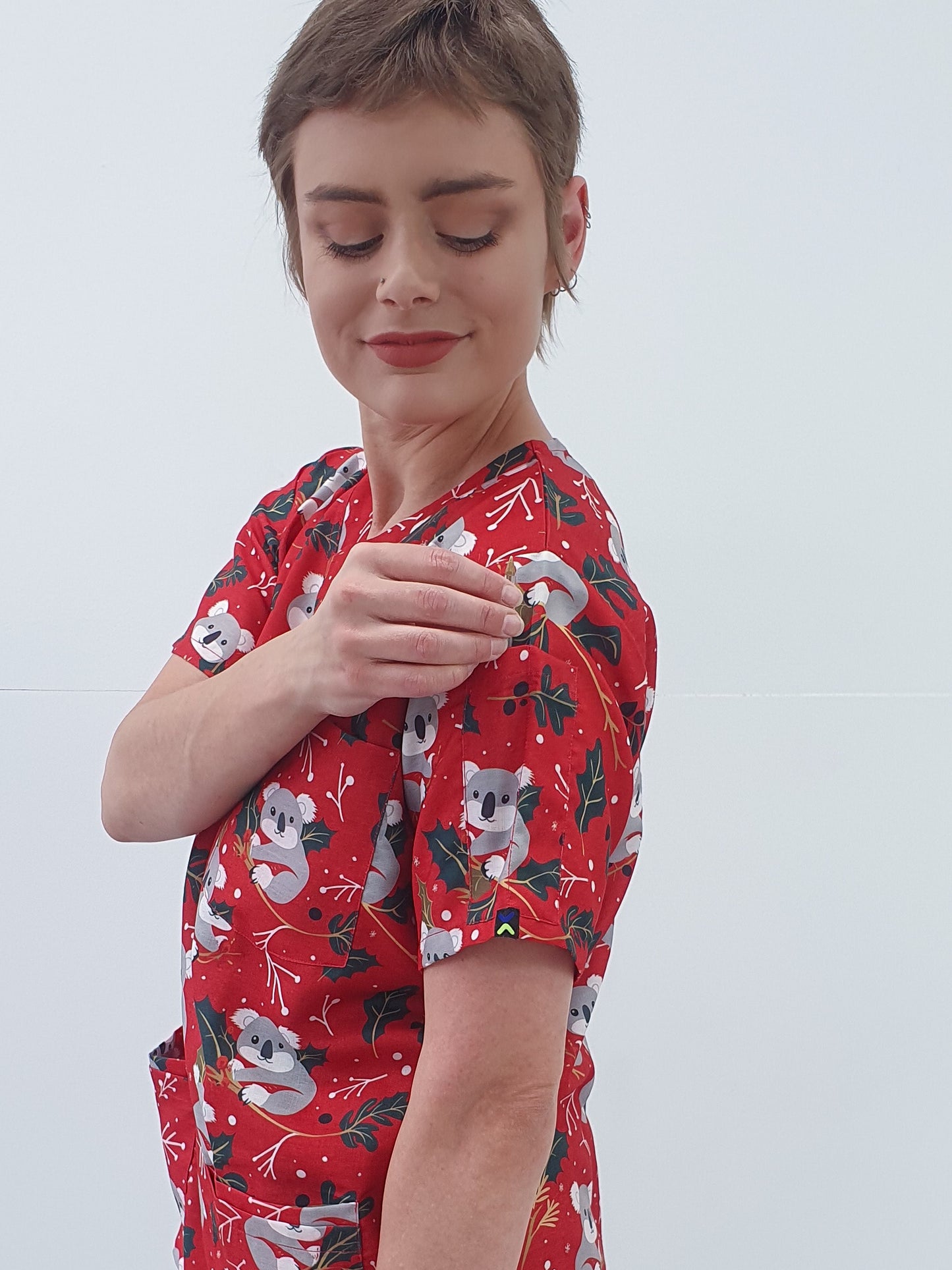Koala On Tree Christmas Printed Fun  Scrub Top Australia
