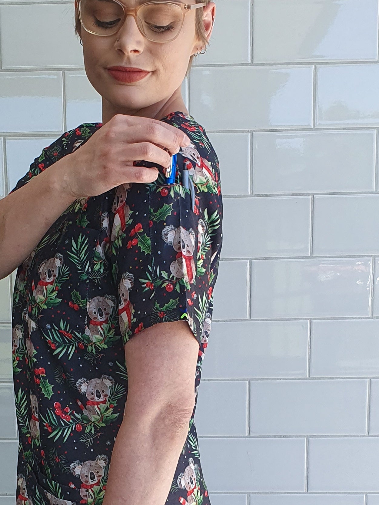 Koala Berry Christmas Printed Fun  Scrub Top Australia