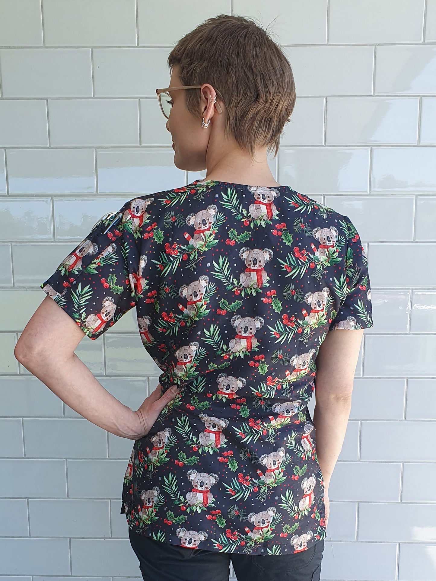 Koala Berry Christmas Printed Fun  Scrub Top Australia