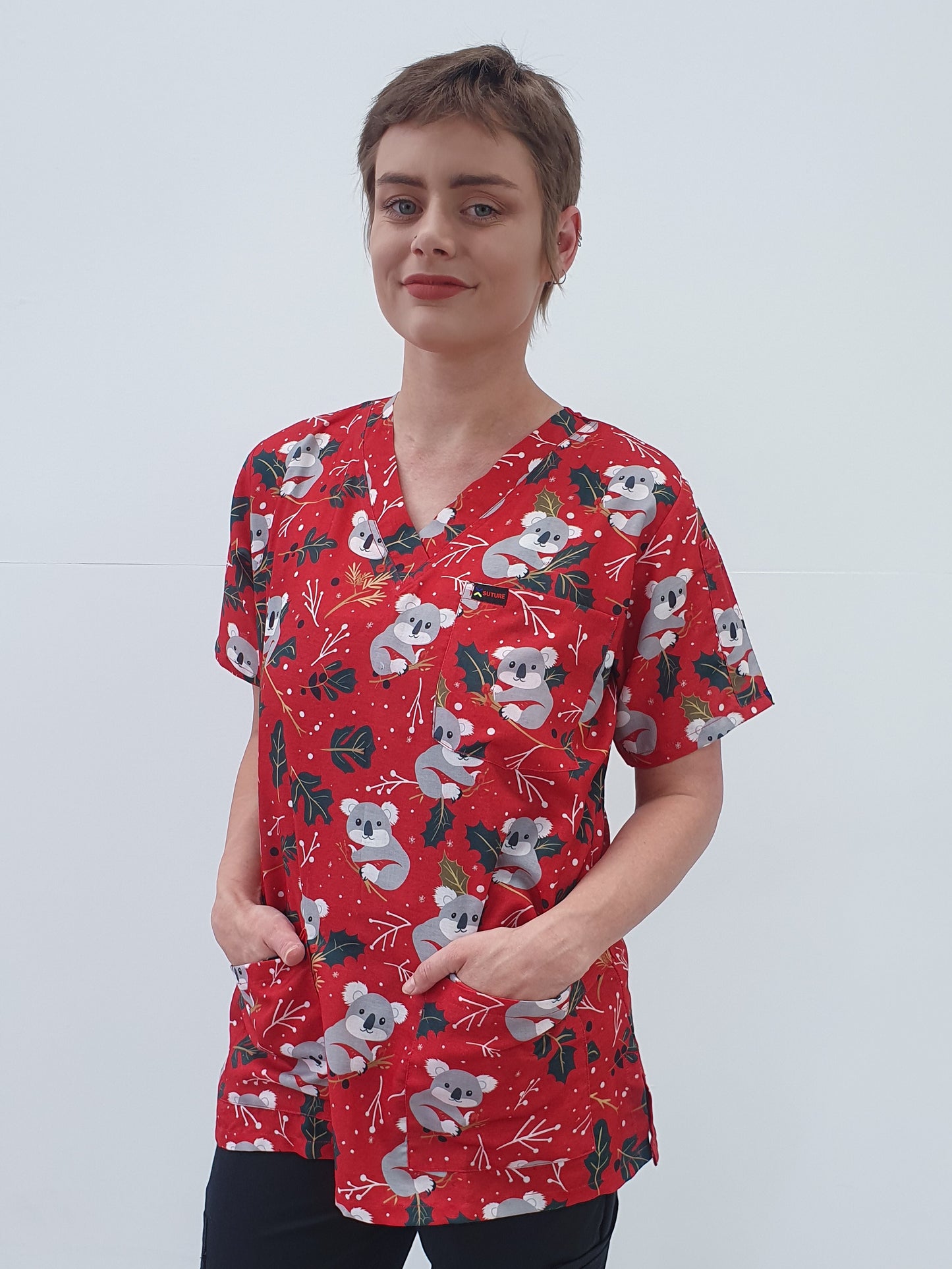 Koala On Tree Christmas Printed Fun  Scrub Top Australia