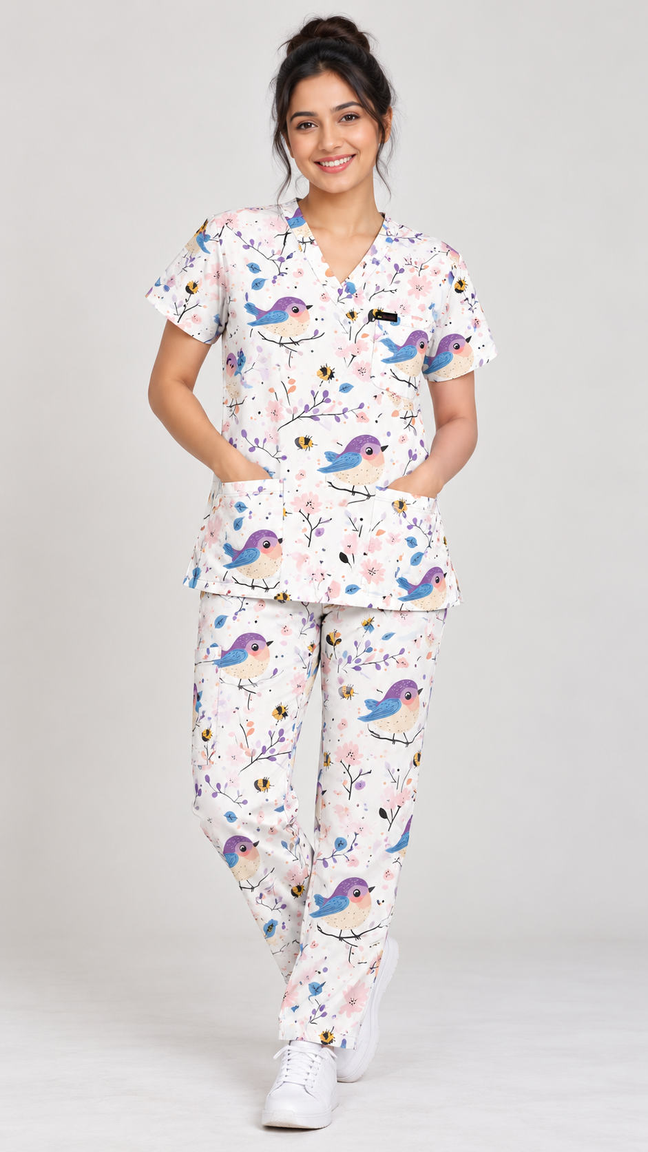 Birds Bees Garden Printed Scrub Set