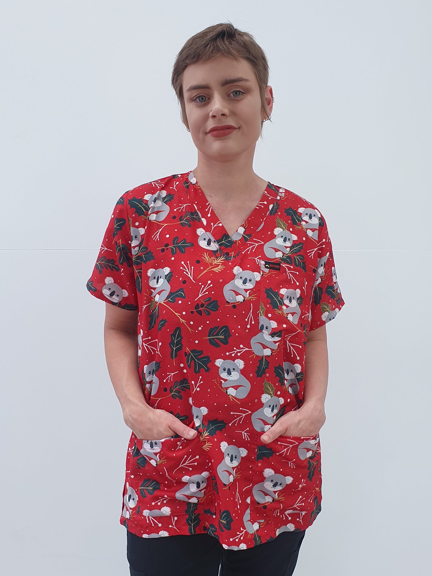 Koala On Tree Christmas Printed Fun  Scrub Top Australia