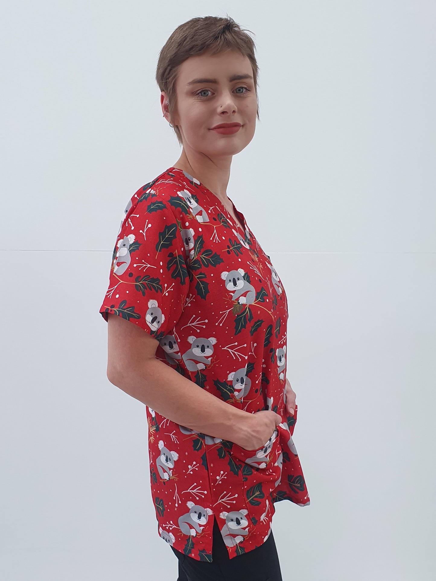 Koala On Tree Christmas Printed Fun  Scrub Top Australia
