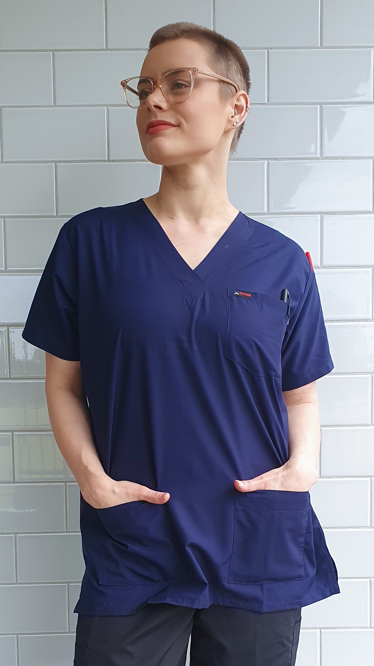 Plain Navy Blue Scrub Top Australia For Nurses Doctors Lab Paramedic