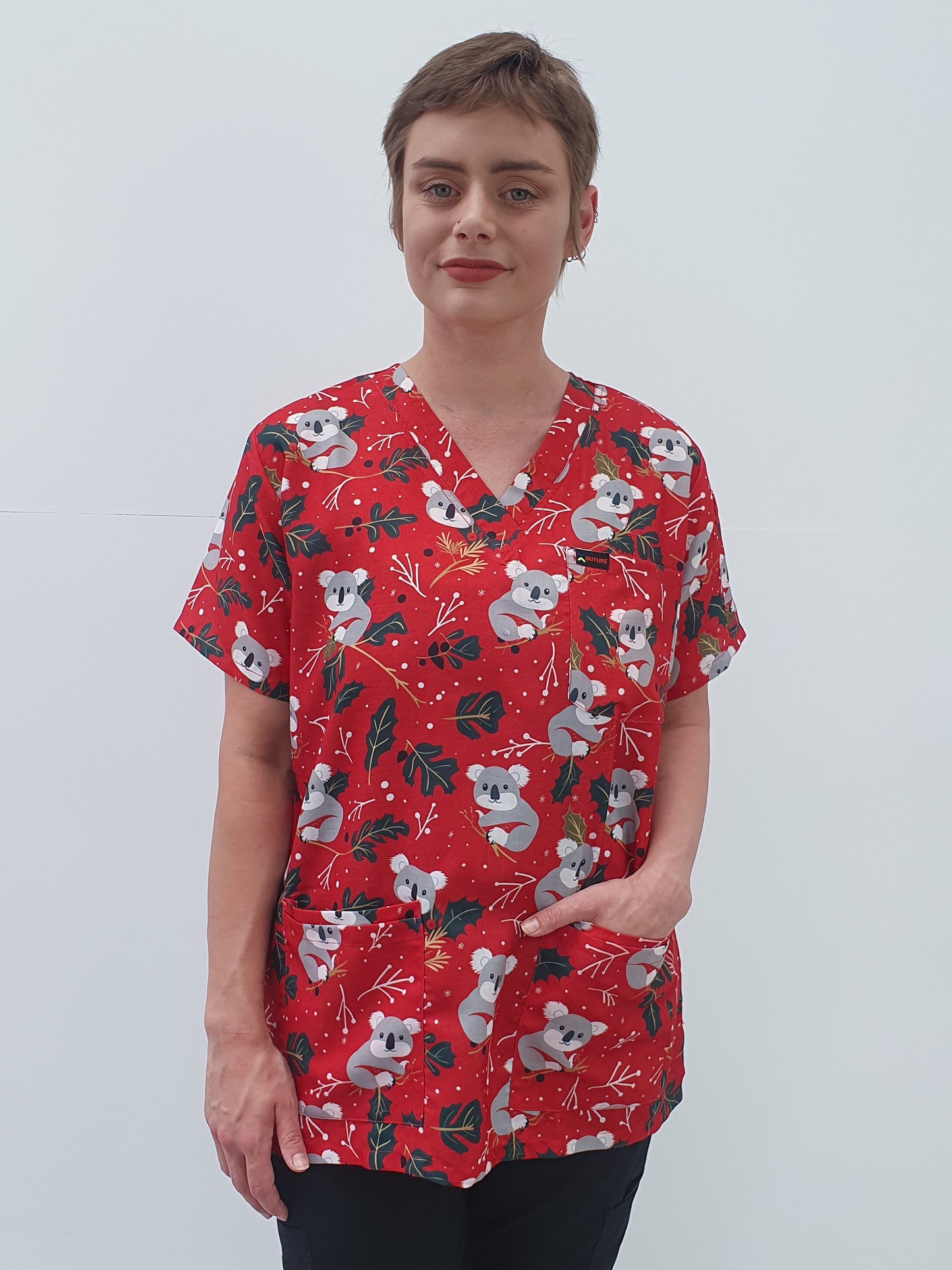 Koala On Tree Christmas Printed Fun  Scrub Top Australia