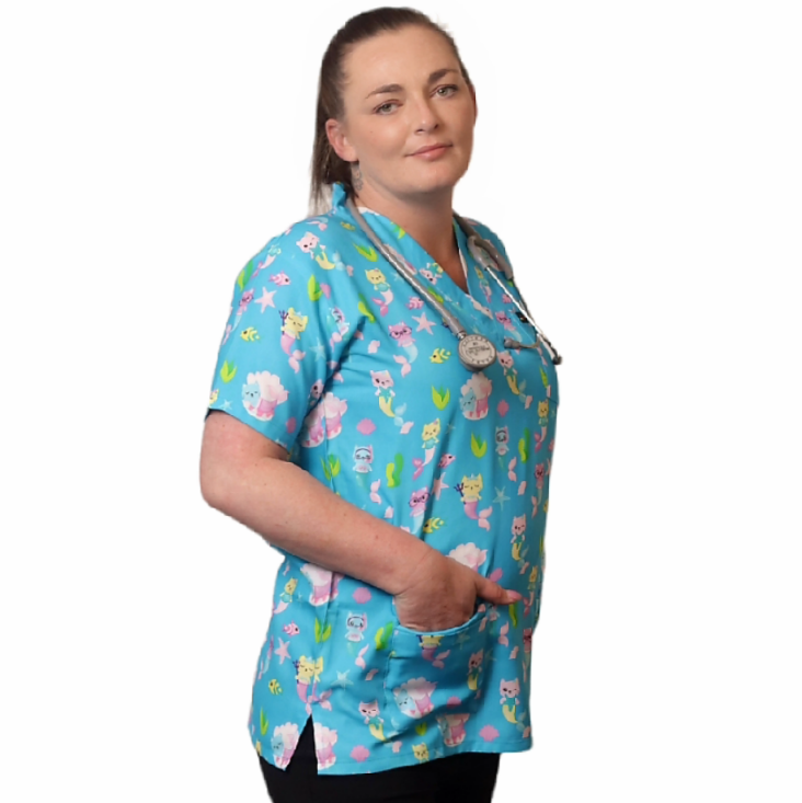 Cat Printed Scrub Australia Uniform Funky Top Medical Nursing